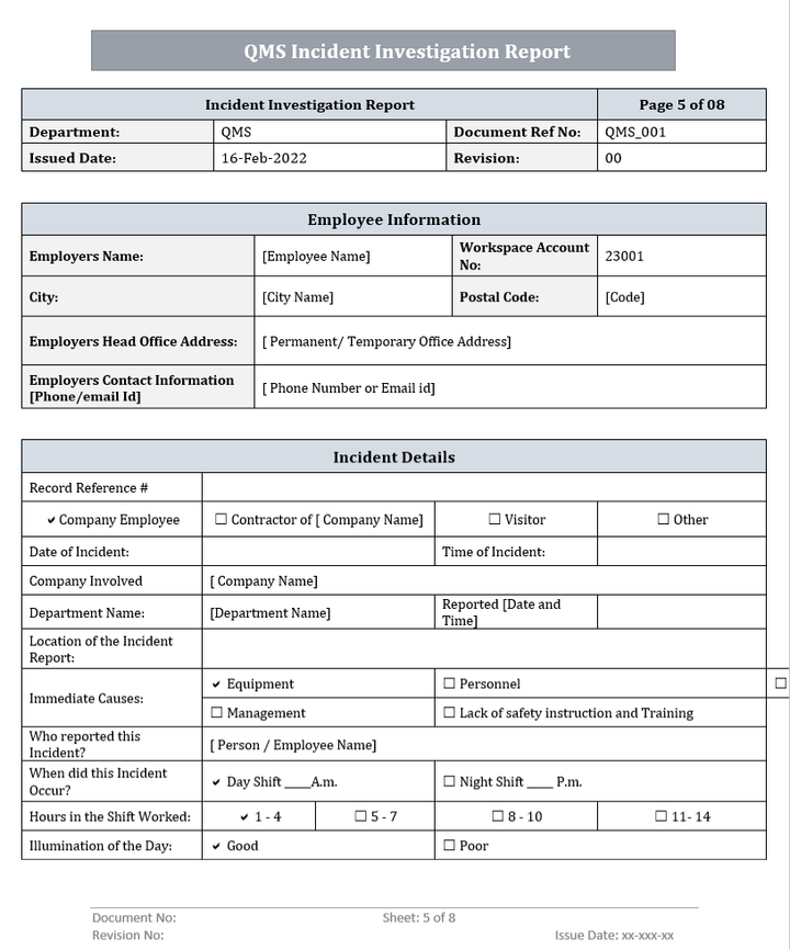 Incident Investigation Report Template