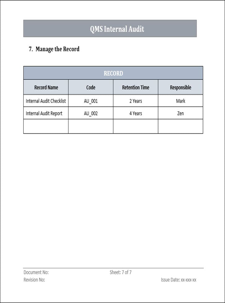 Internal Audit Procedure Word Template