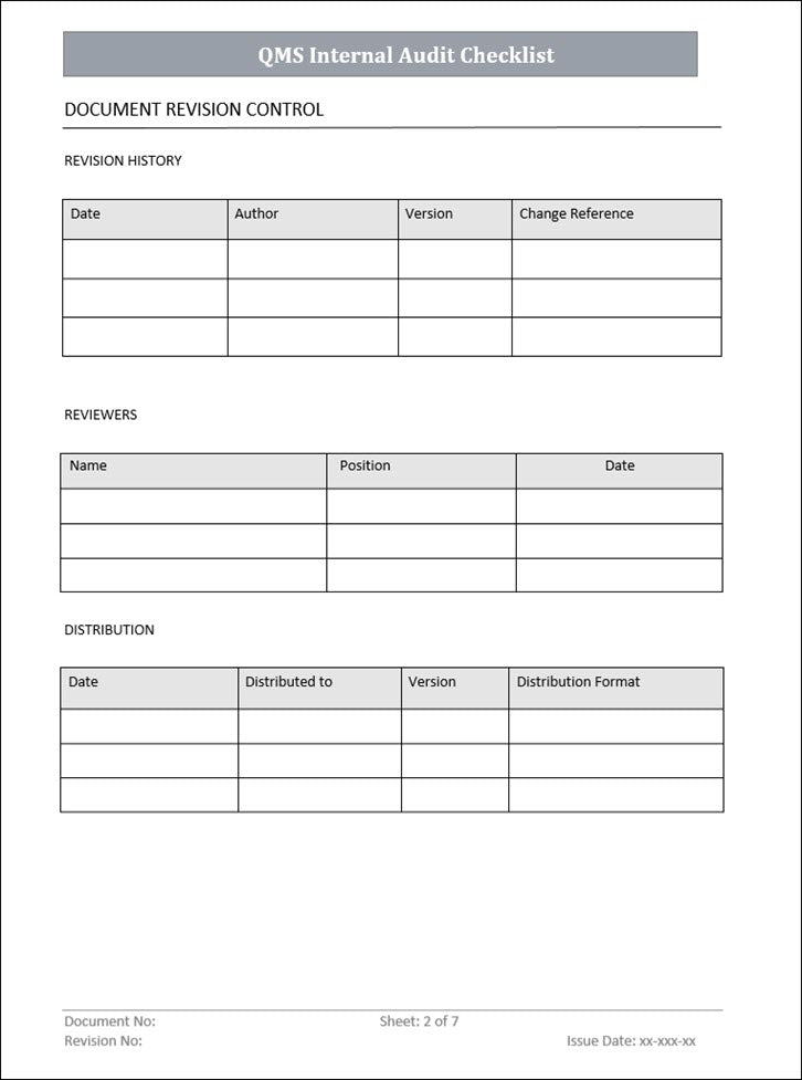 QMS Internal Audit Checklist Template