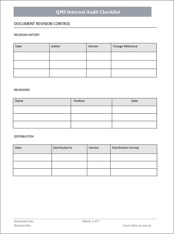 QMS Internal Audit Checklist Template