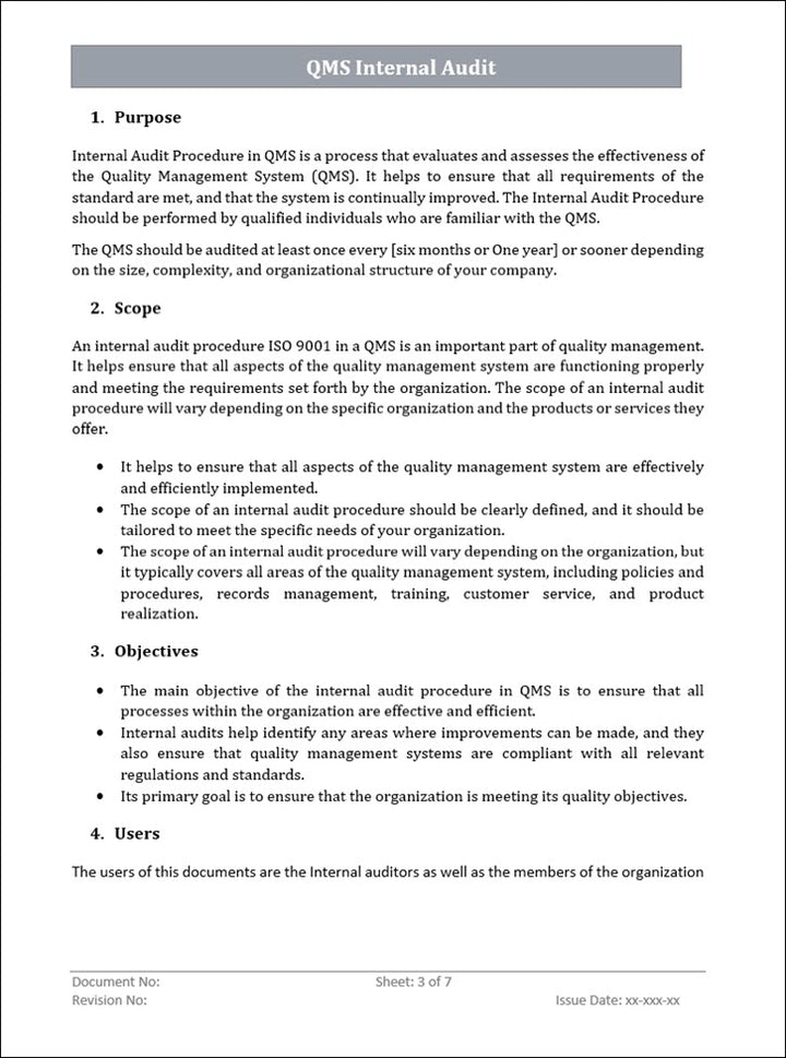 QMS Internal Audit Procedure Template Word