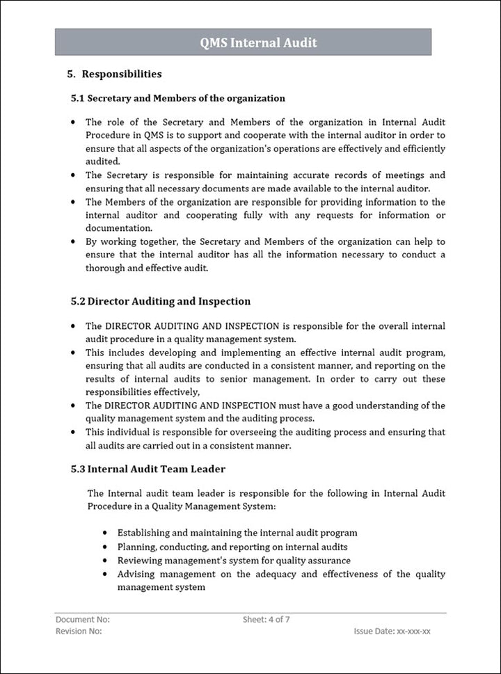 QMS Internal Audit Procedure Word Template