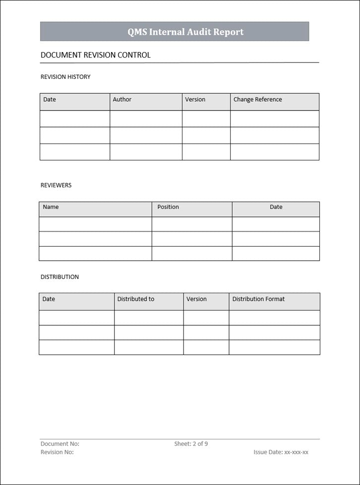 QMS Internal Audit Report Template