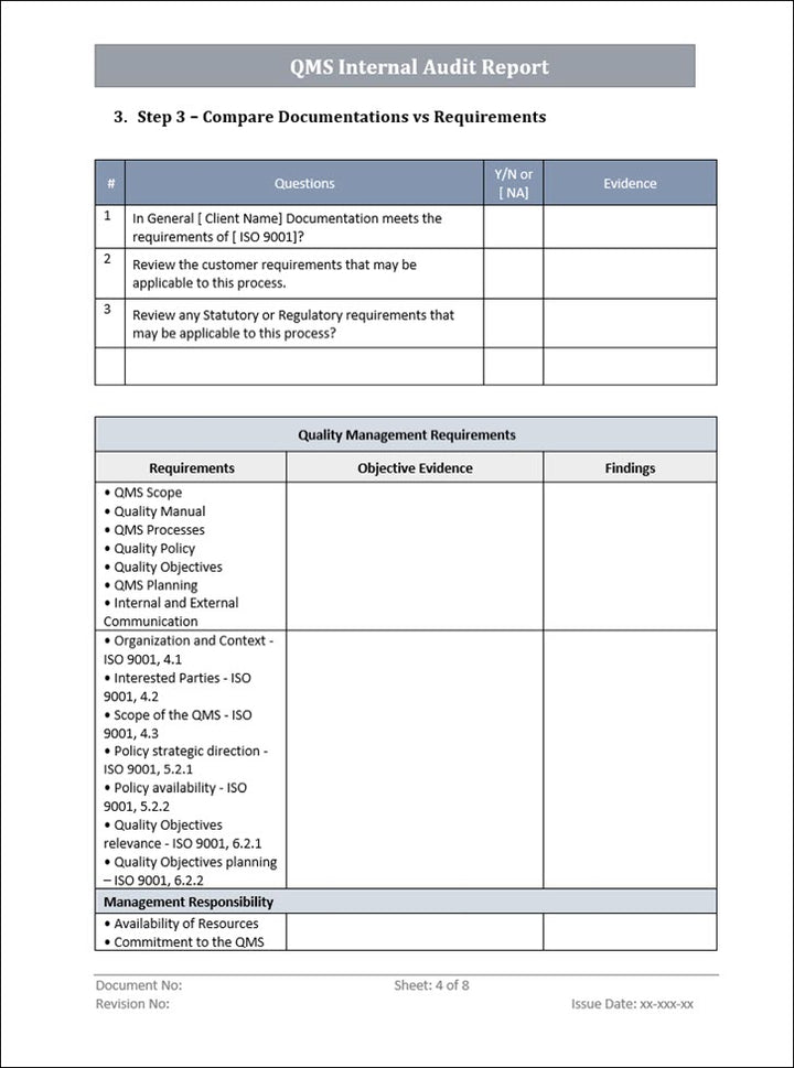 QMS Internal Audit Report Word Template