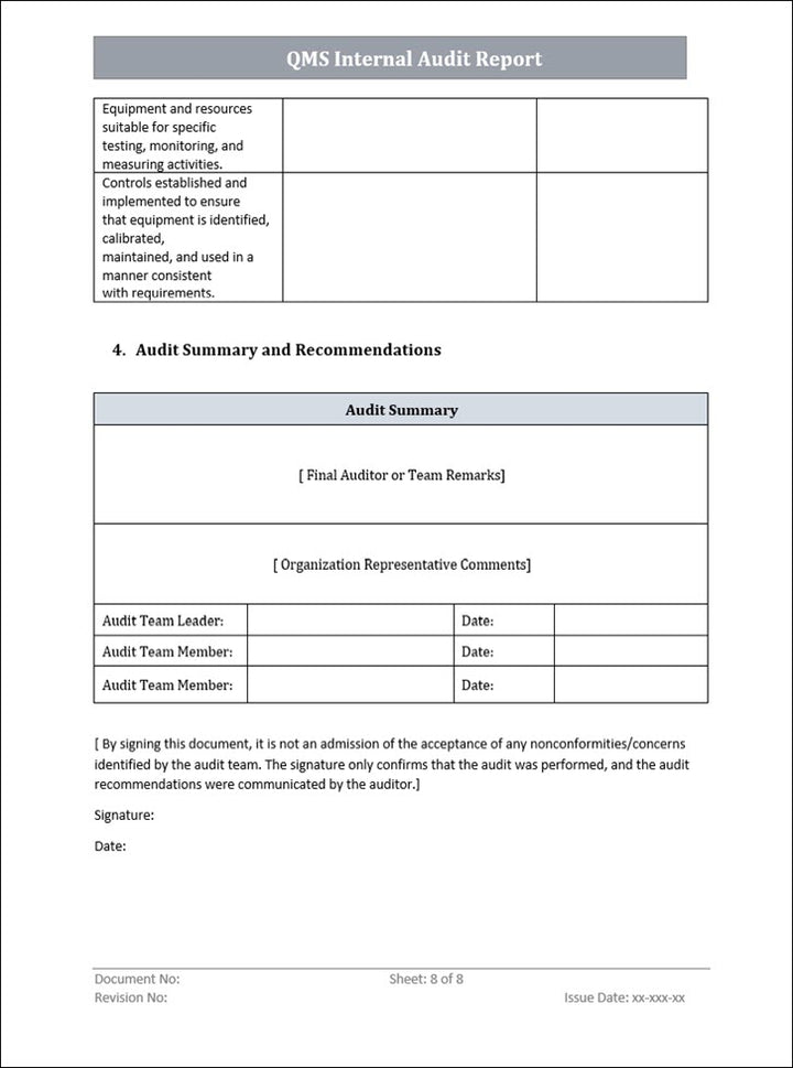 Internal Audit Report Template Word