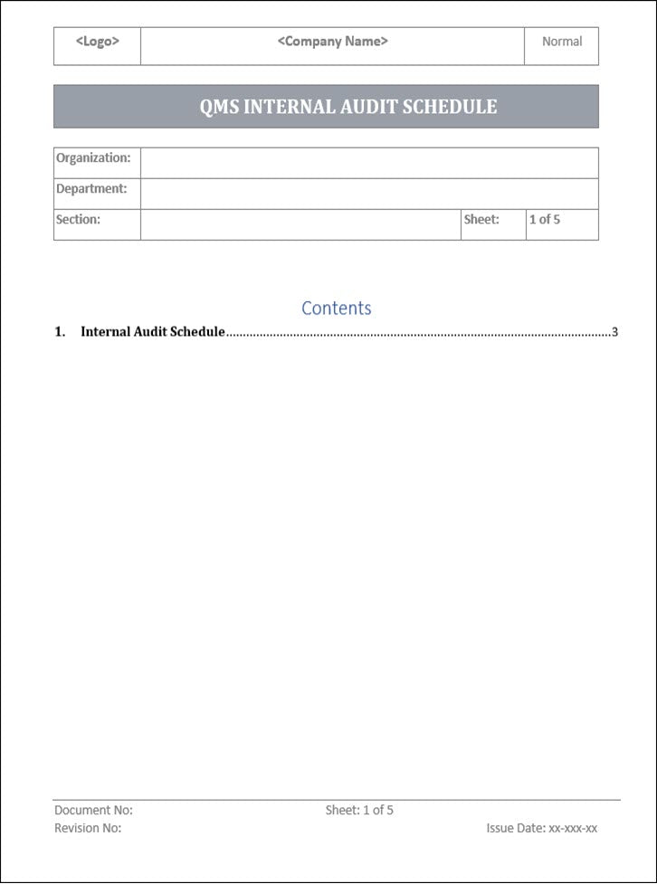 QMS Internal Audit Schedule