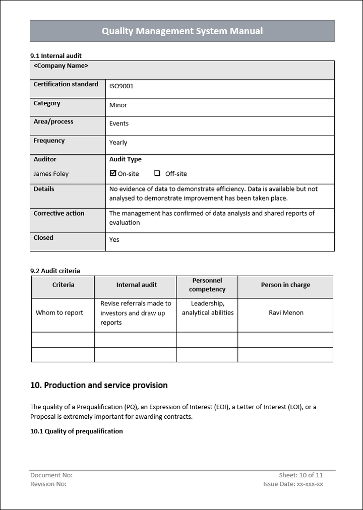 QMS internal audit