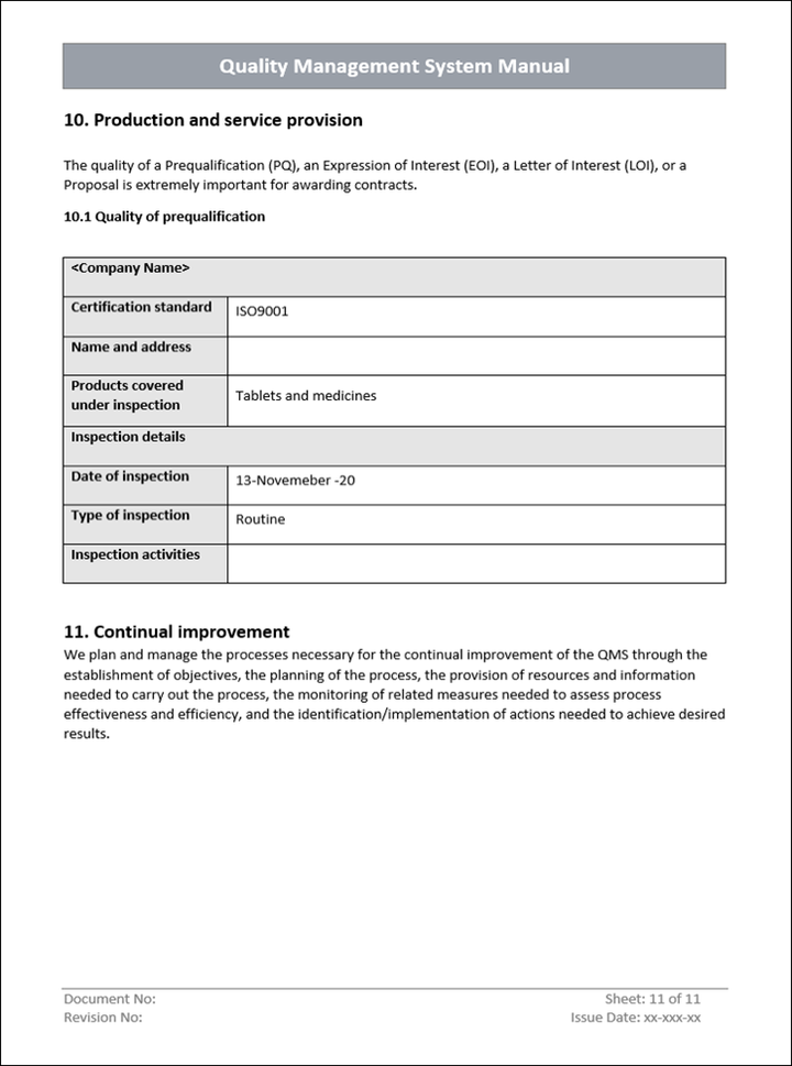 QMS Production and service provision