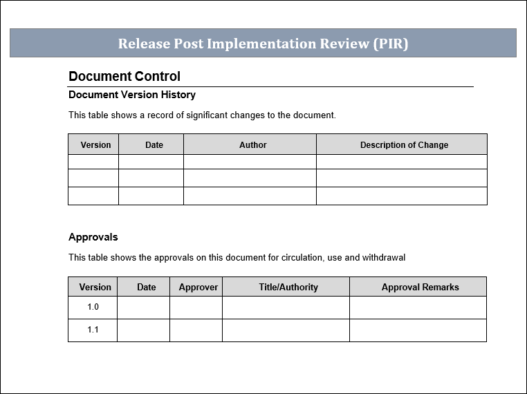 Release PIR Template