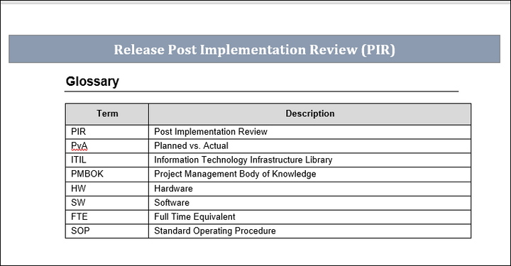 Release Post Implementation Review