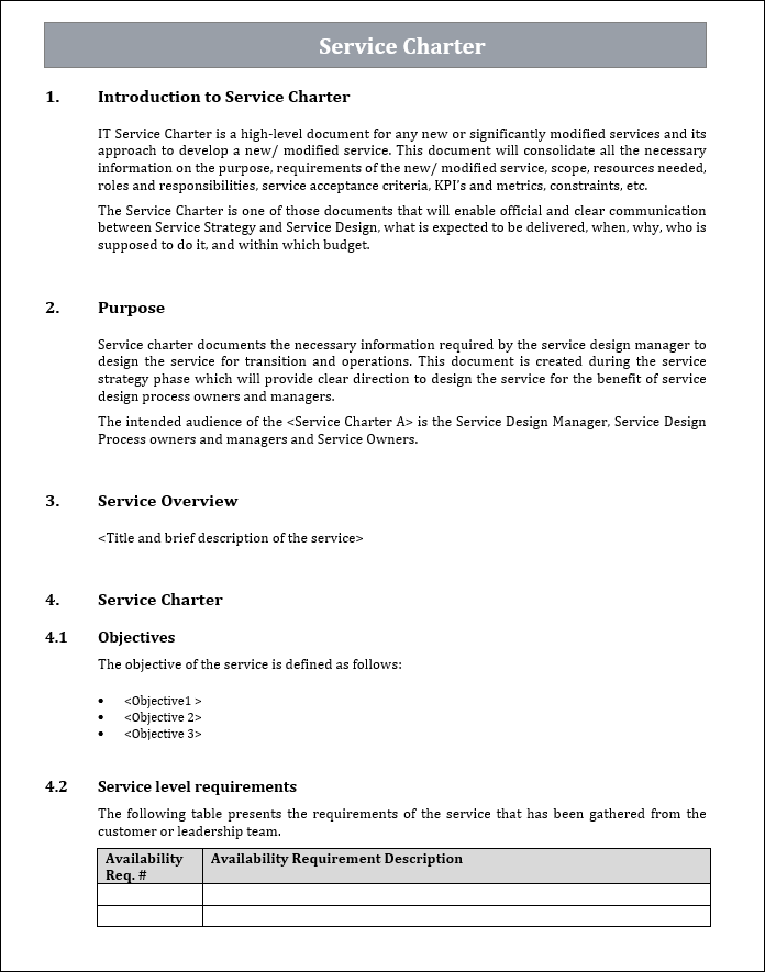 Service Charter Template, Service Charter