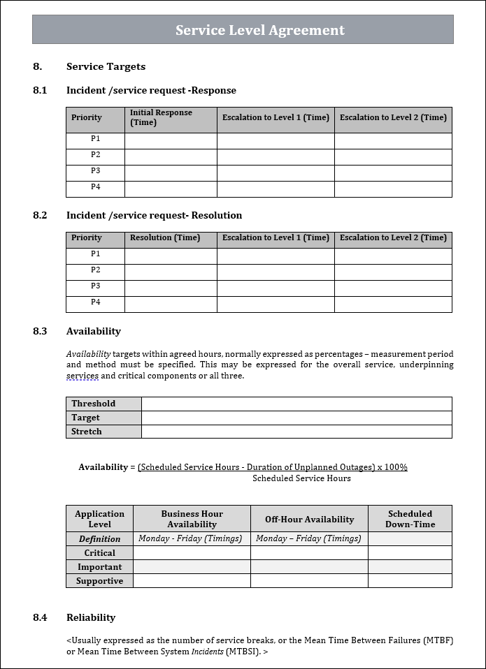 Service Level agreement Template, Service Level agreement