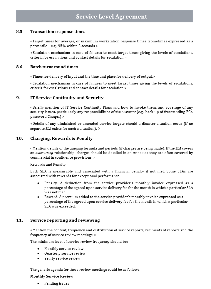 Service Level agreement Template, Service Level agreement