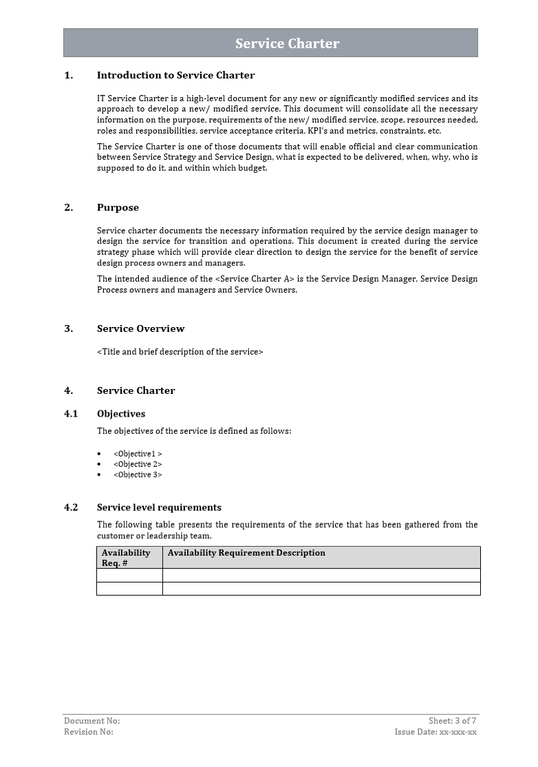 Service Charter Template, Service Charter