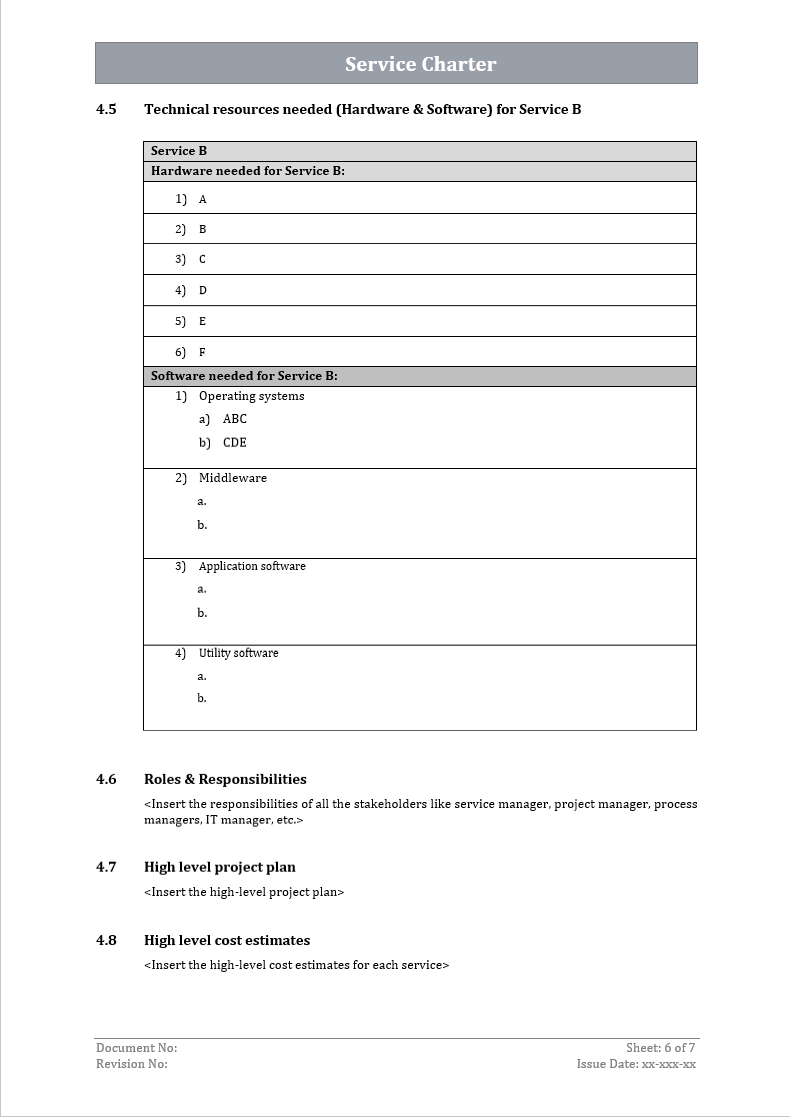 Service Charter Template, Service Charter