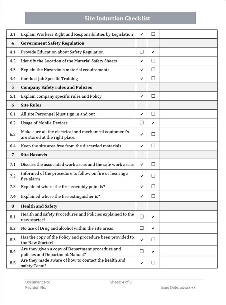 QMS Site Induction Checklist