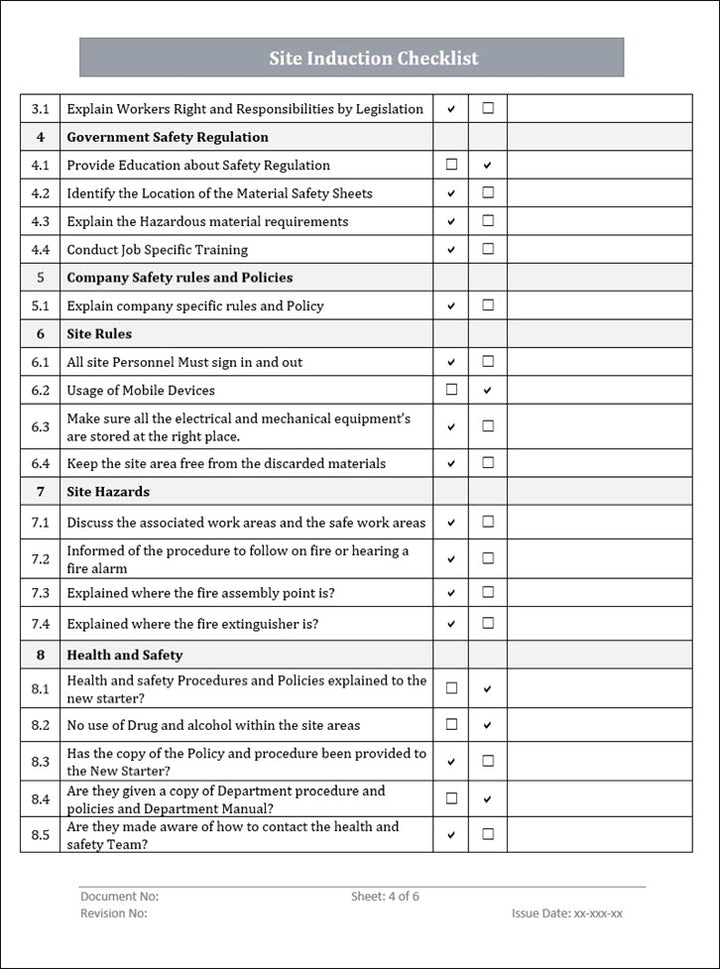 QMS Site Induction Checklist