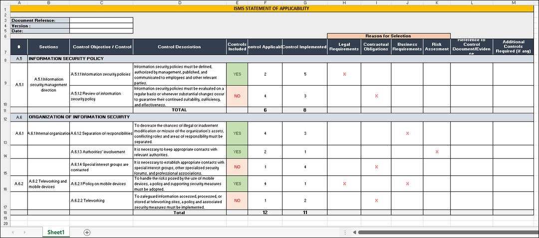 Statement of Applicability, Statement of Applicability Template, Statement of Applicability Template Excel, Statement of Applicability Excel Template, SOA Template, SOA Excel Template, SOA Template Excel