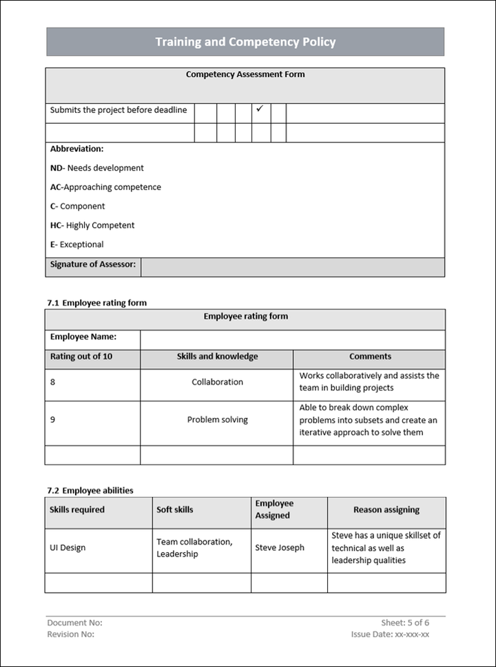 QMS Training and competency, competency assessment form