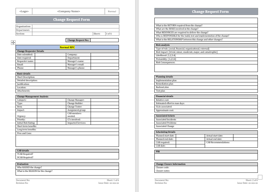 Change Request Form Template 