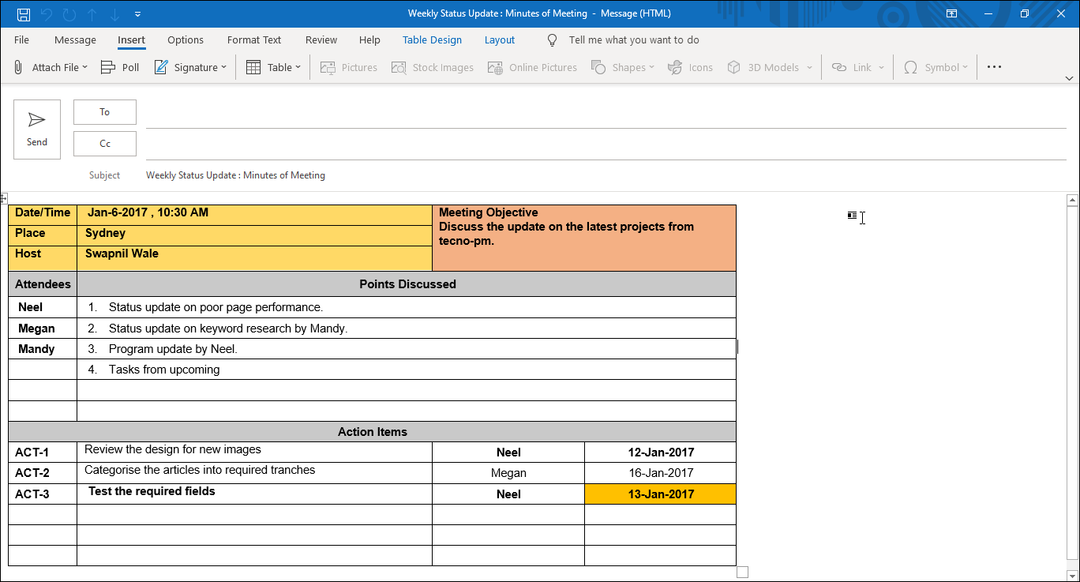 Weekly Status Update MOM Outlook Template, mom format email, minutes of meeting format