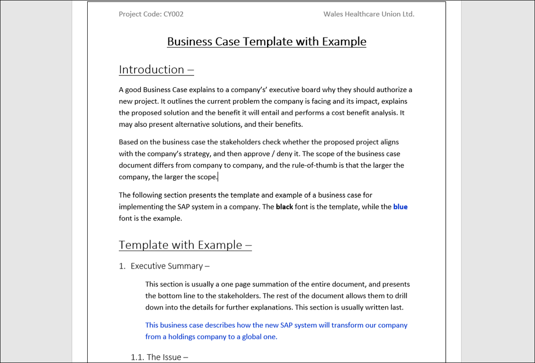 sample business case