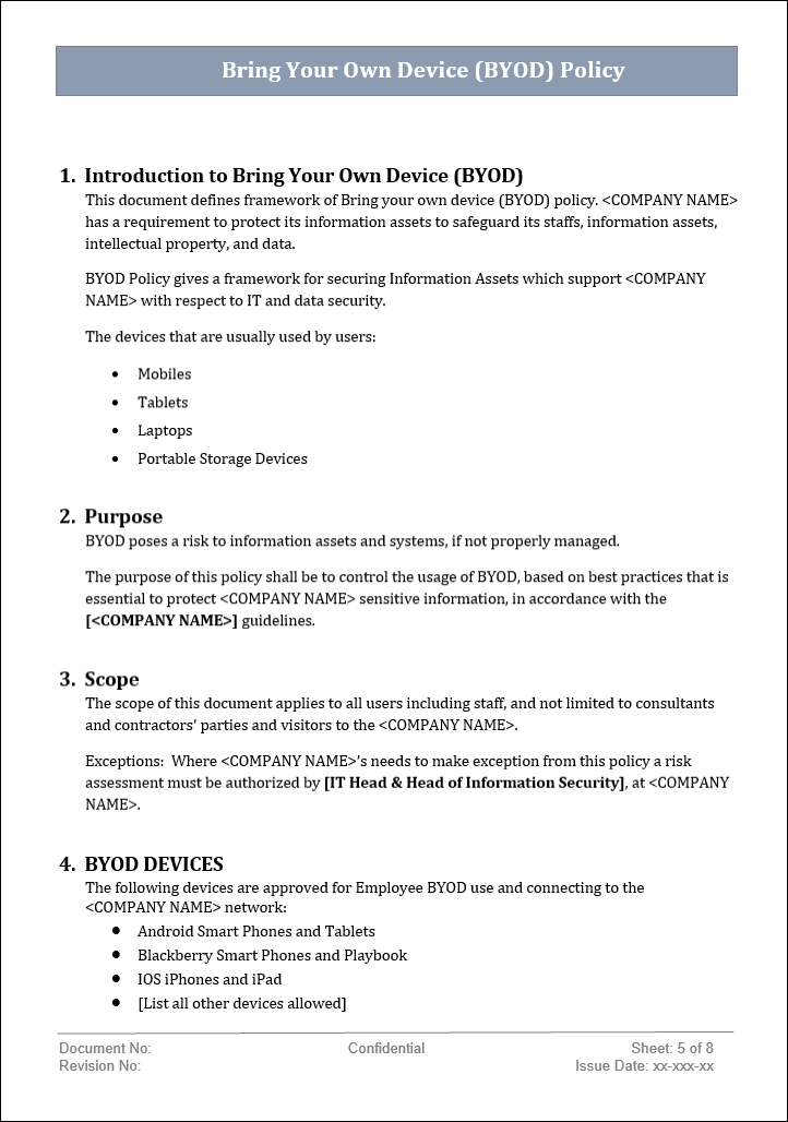 BYOD policy, BYOD template, BYOD policy template