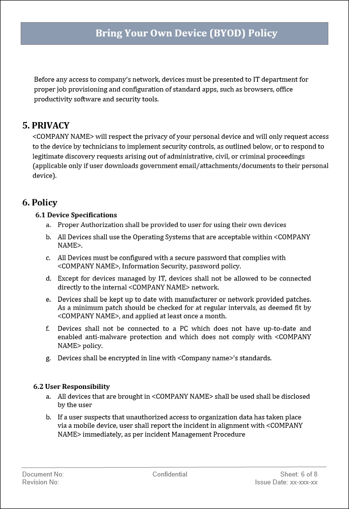 BYOD policy, BYOD template, BYOD policy template