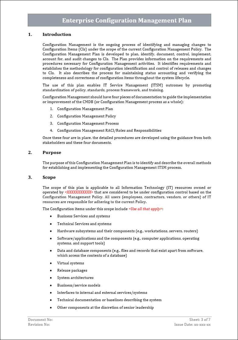 Enterprise Configuration management plan