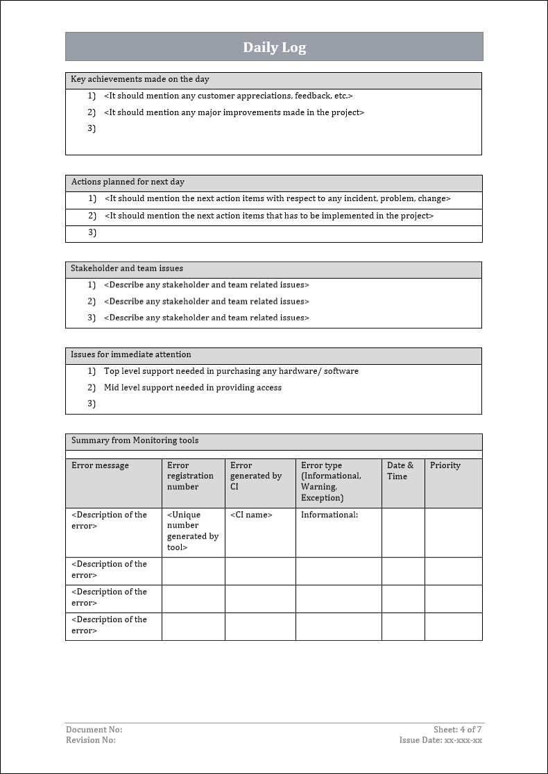 daily log template, daily log