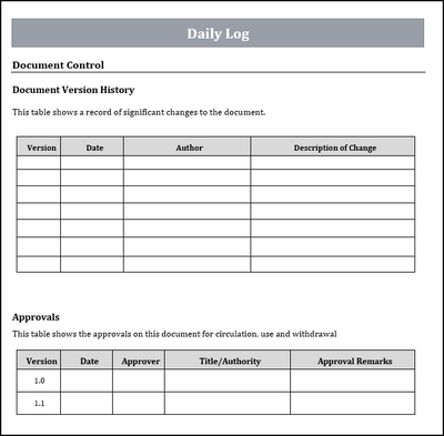 Daily log template, ITIL daily log