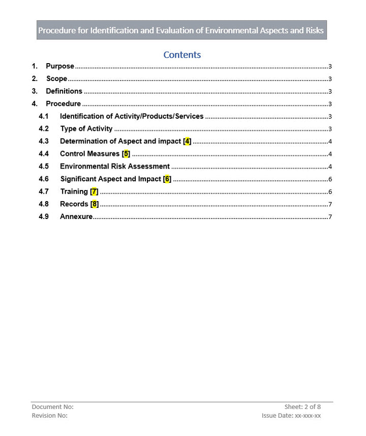 Identification and Evaluation of Environmental Aspects and Risks