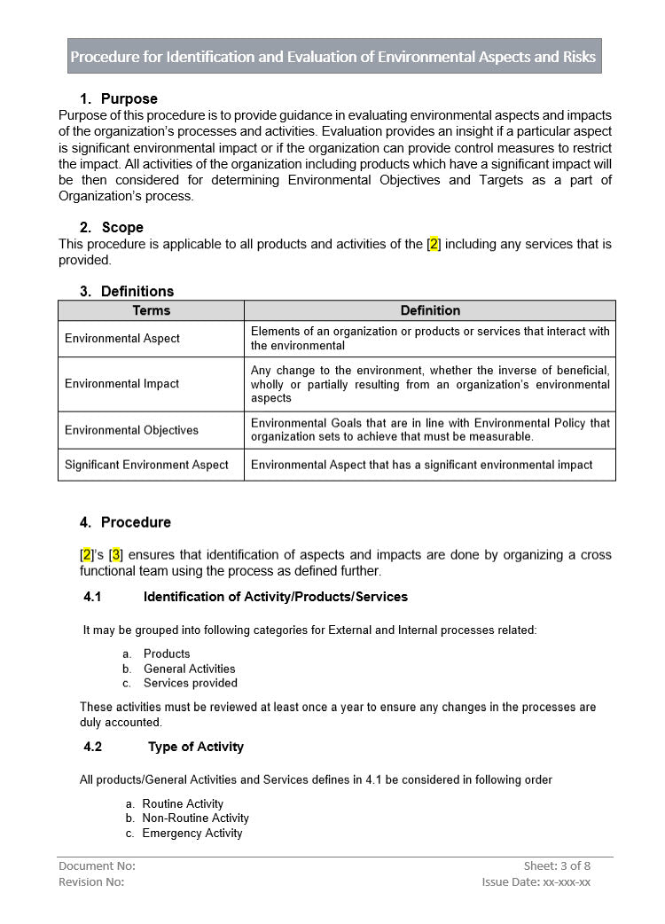 Identification and Evaluation of Environmental Aspects and Risks environment evalaution