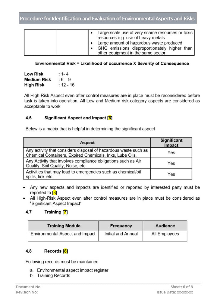 Identification and Evaluation of Environmental Aspects and Risks