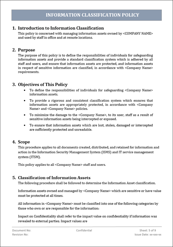 information classification policy, information classification