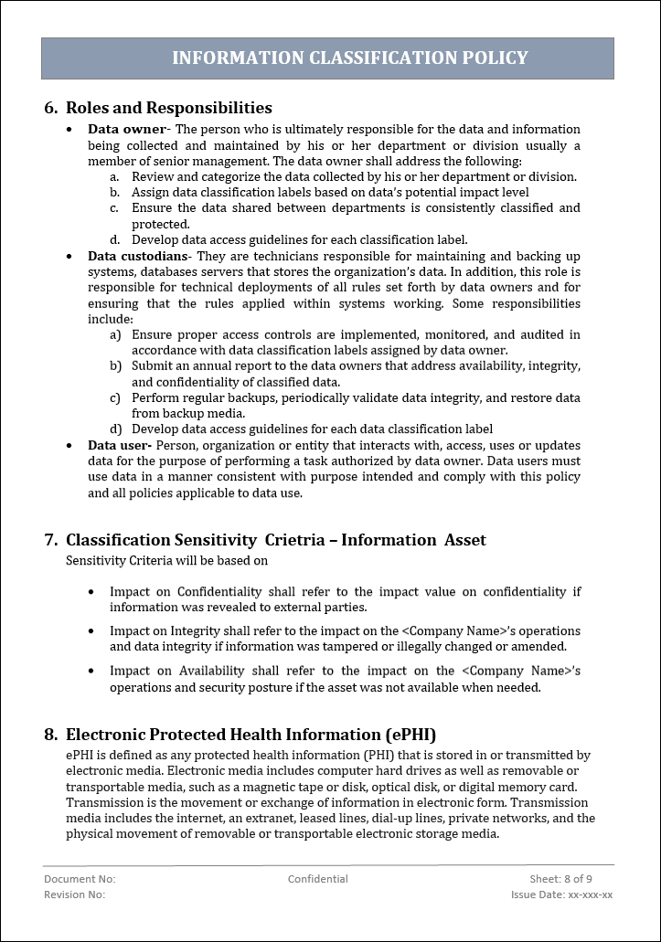 information classification policy, information classification