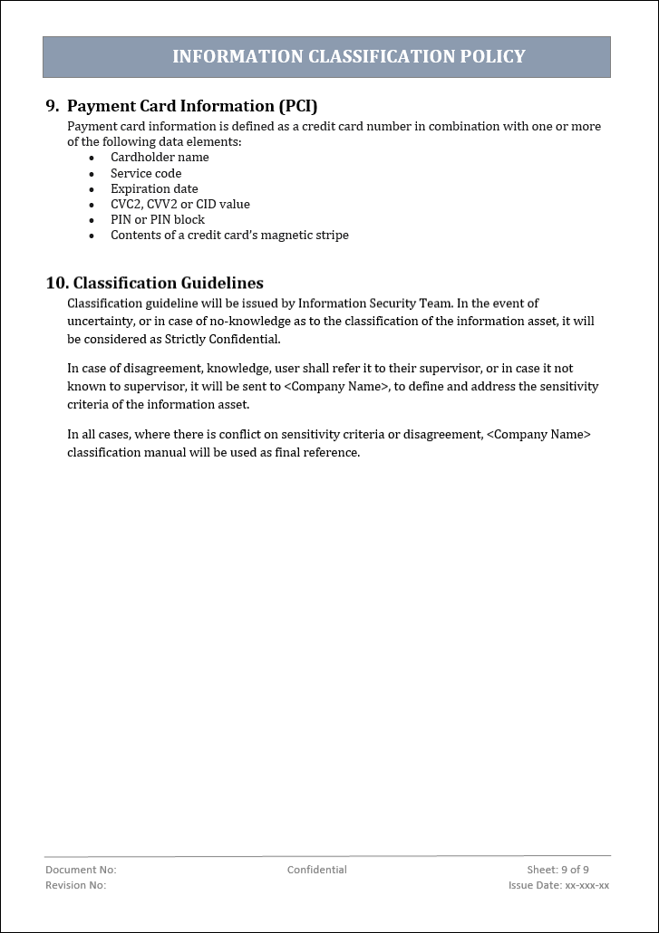 information classification policy, information classification