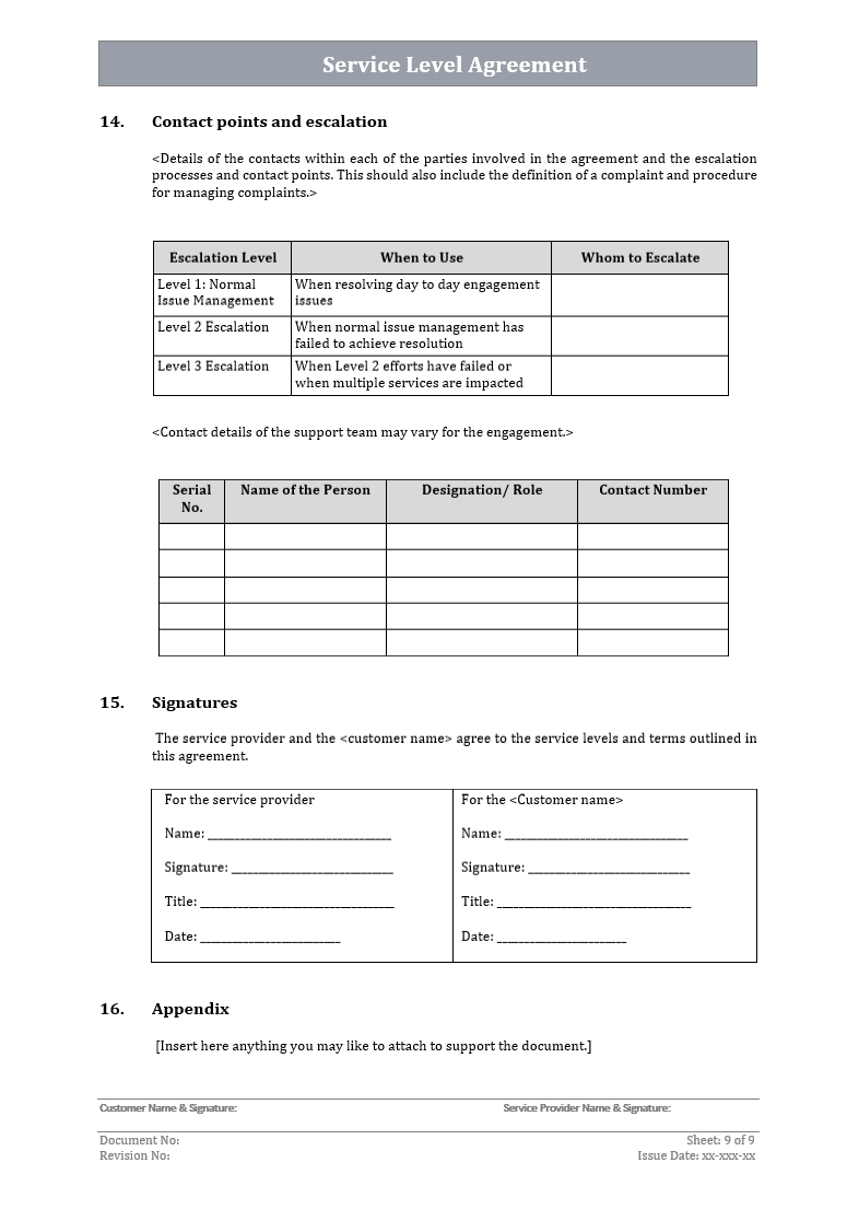 Service level agreement