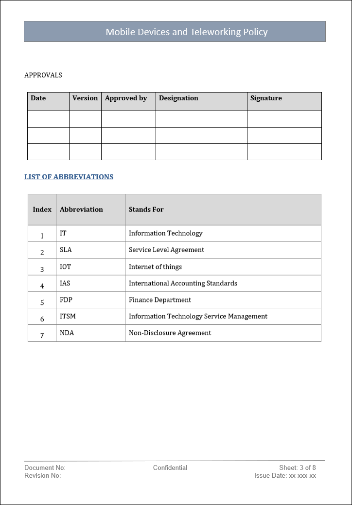 teleworking policy, mobile devices policy, mobile devices