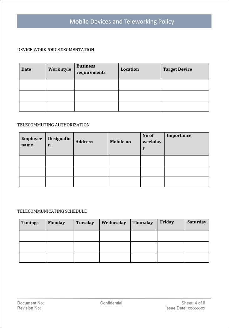 teleworking policy, mobile devices policy, mobile devices