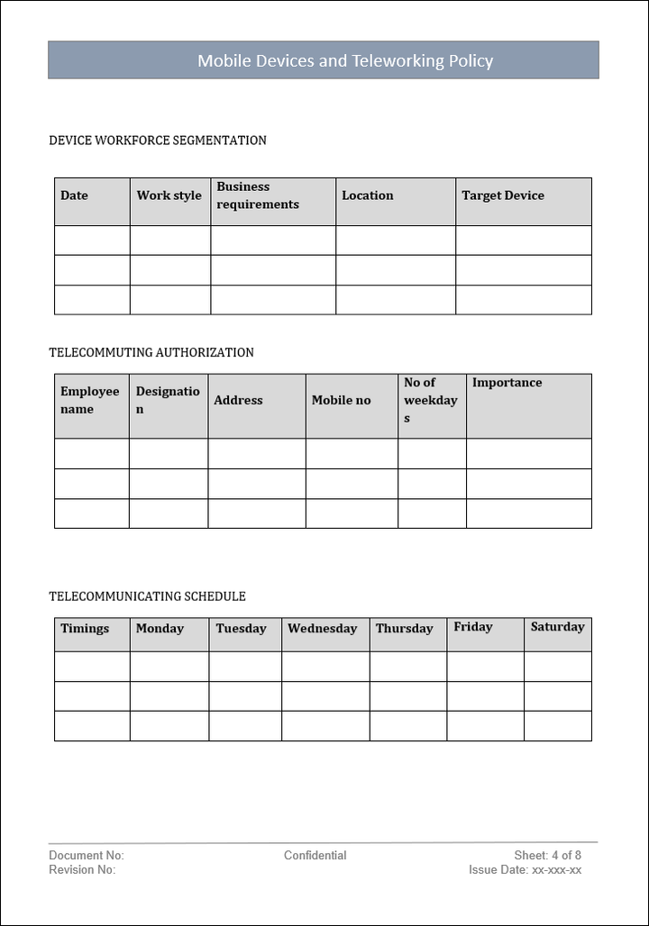 teleworking policy, mobile devices policy, mobile devices