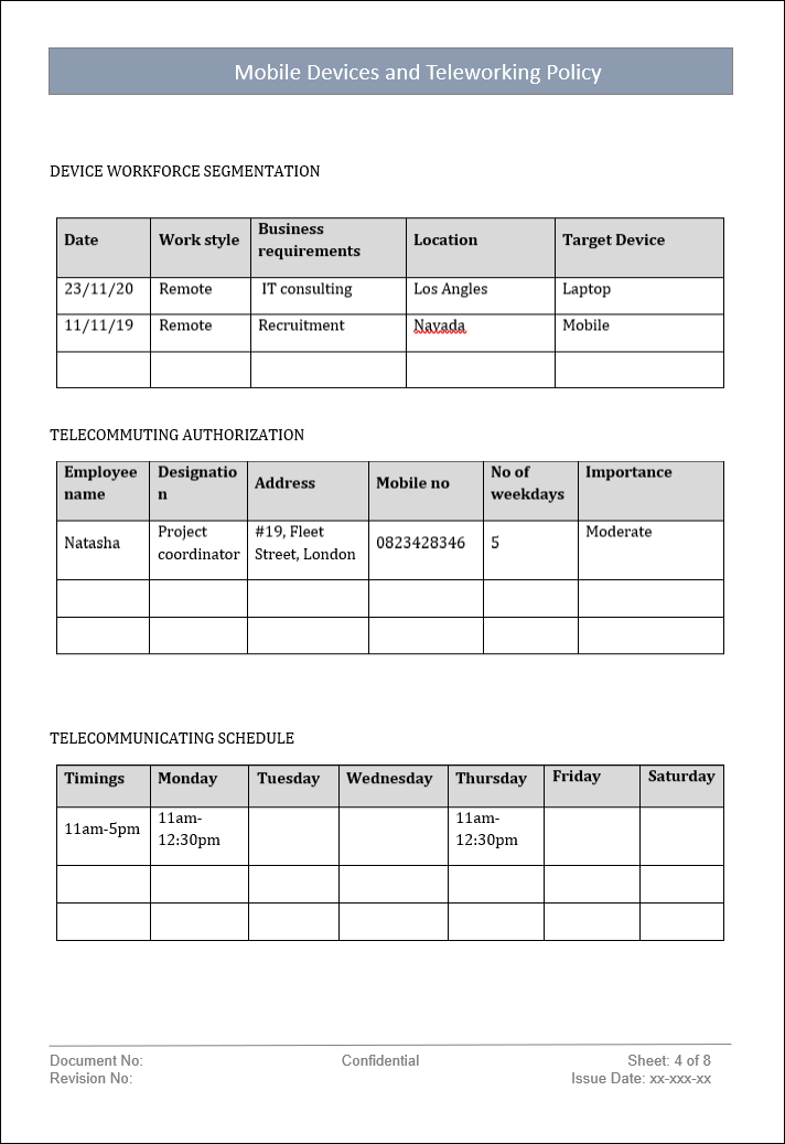 teleworking policy, mobile devices policy, mobile devices