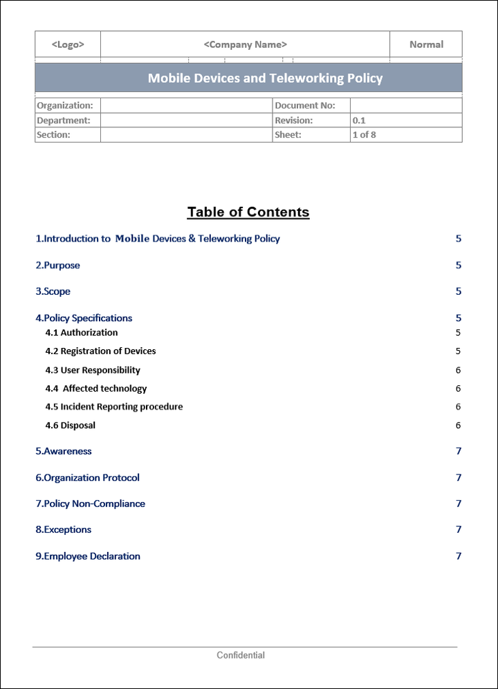 teleworking policy, mobile devices policy, mobile devices