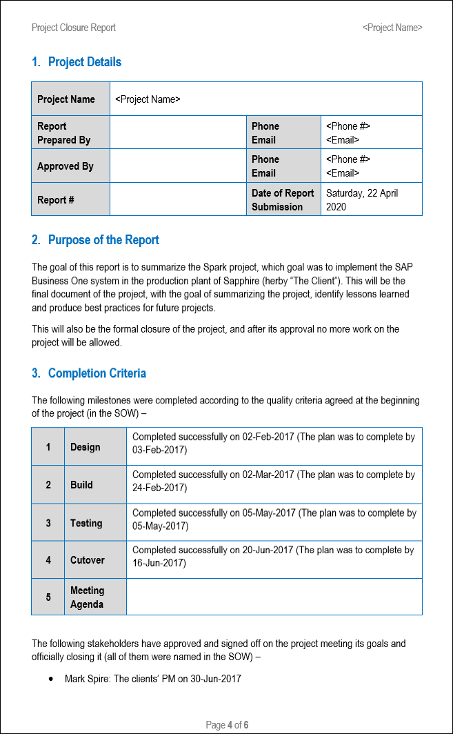 project closure report word template, project closure report