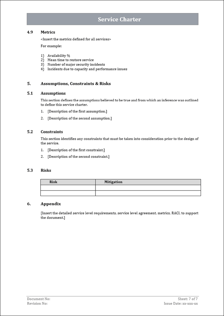 service charter template, service charter