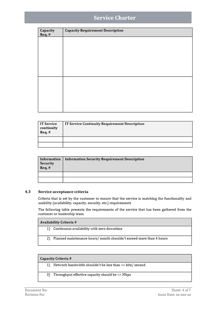 Service Charter Template, Service Charter